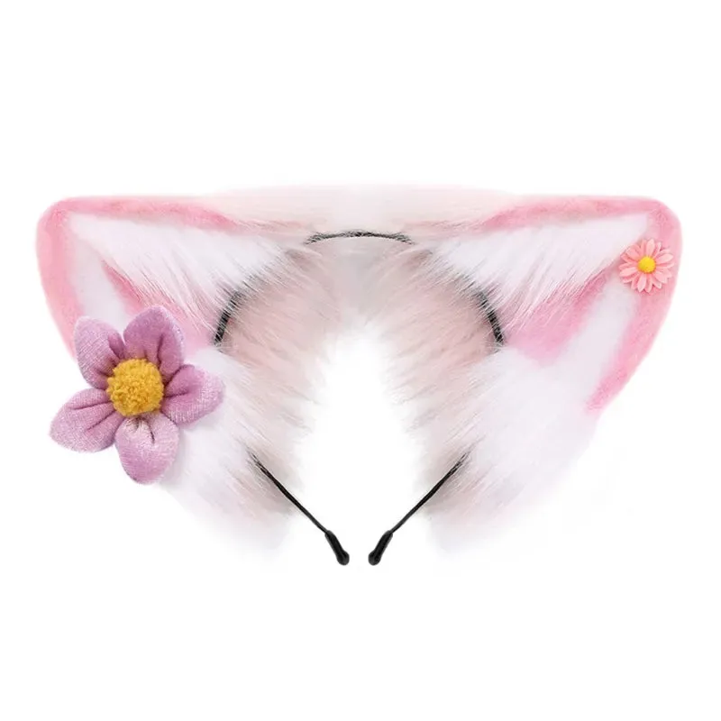 Women Girls Cartoon Fox Ears Shaped Headband Plush Hair Hoop Live Broadcast Rave Christmas Cosplay Party Headpieces