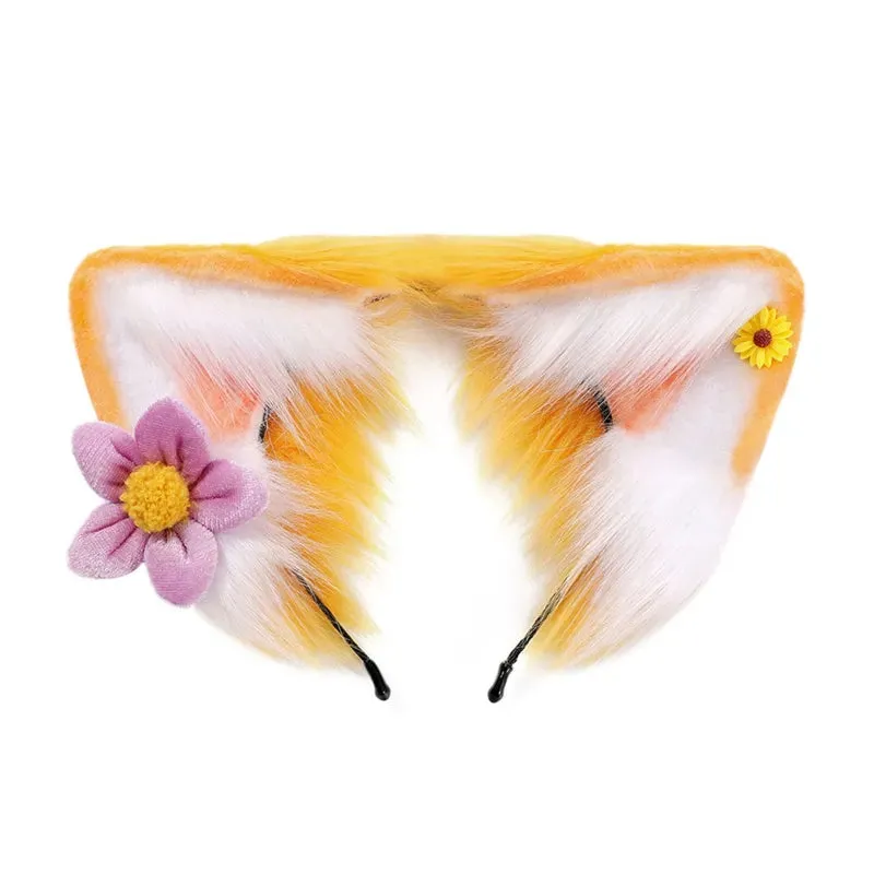 Women Girls Cartoon Fox Ears Shaped Headband Plush Hair Hoop Live Broadcast Rave Christmas Cosplay Party Headpieces