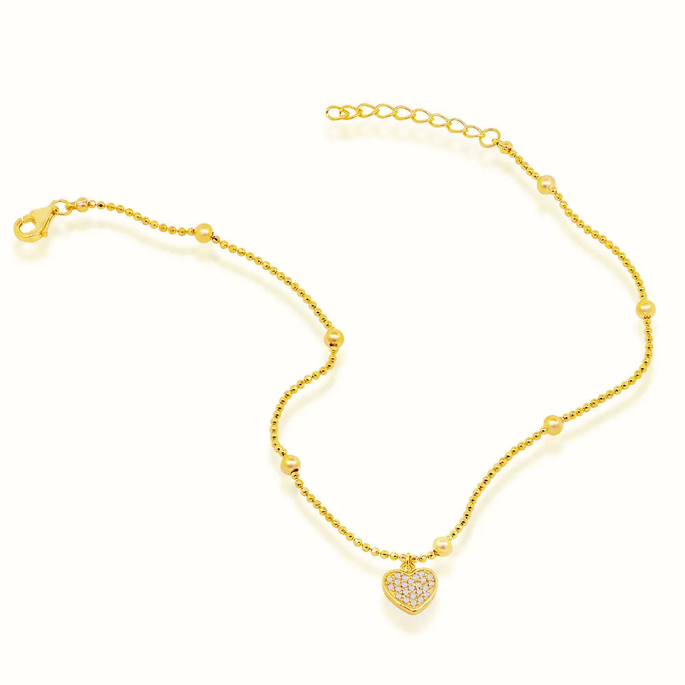Women's Vermeil Diamond Heart Anklet