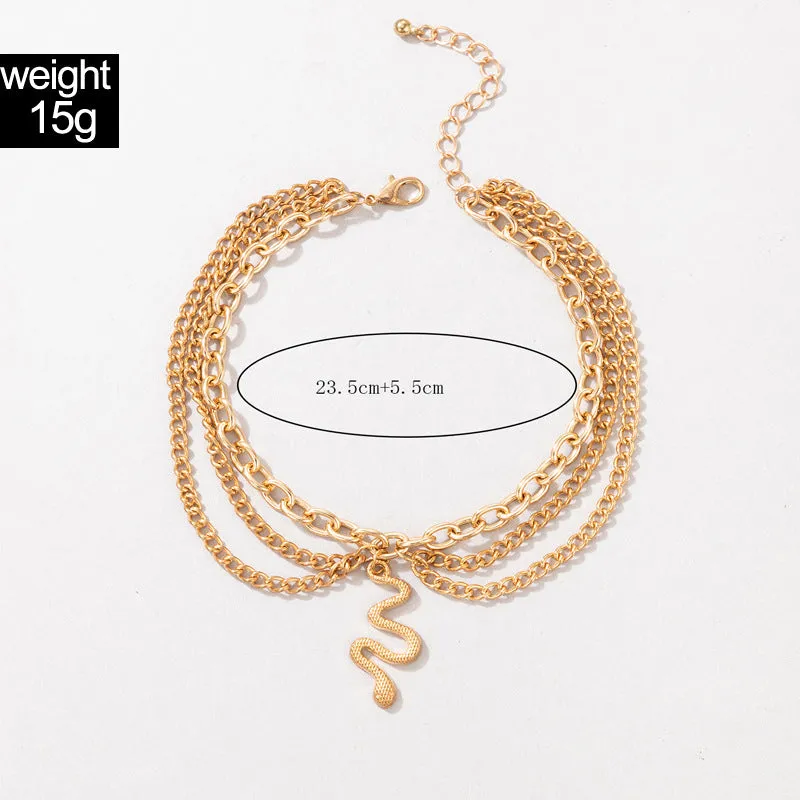 Women's Vintage Alloy Snake Geometric Multilayer Anklet