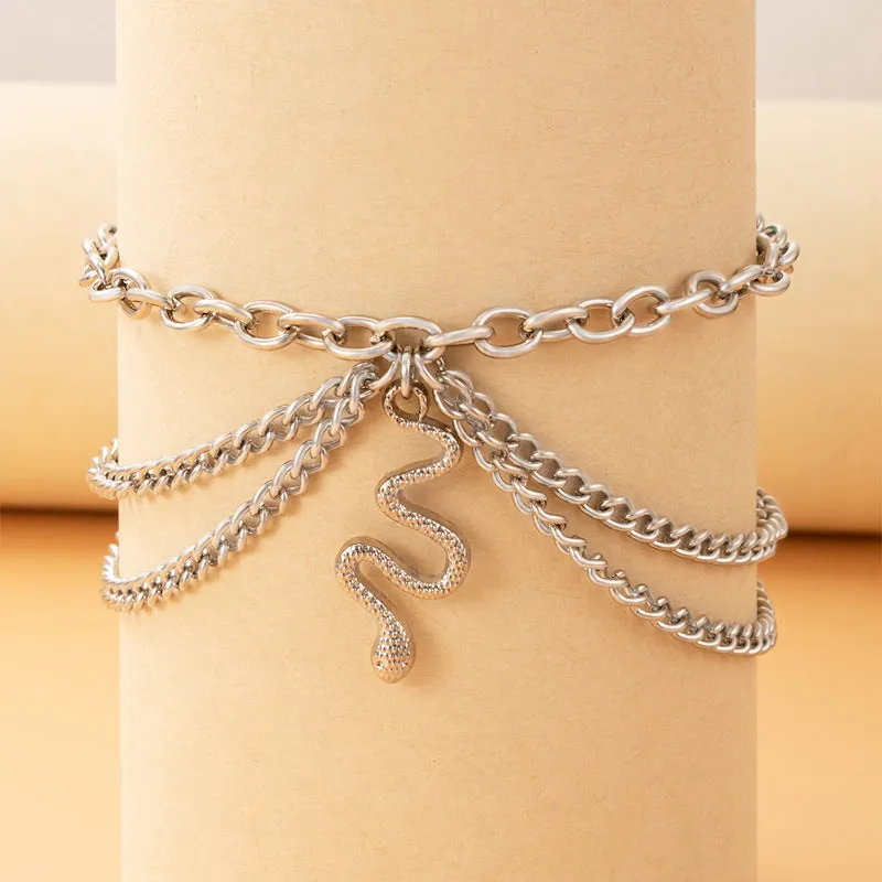 Women's Vintage Alloy Snake Geometric Multilayer Anklet